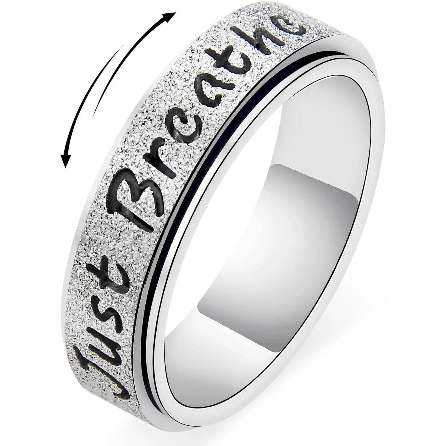 Spinner Ring for Women - Just Breathe Inspirational Hope Rings, Stainless Steel Anxiety Women's Ring for Stress Relief, Thumb Rotating Rings for Adults Jewelry Gift for Her