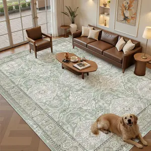 [Summer Win] ComiComi  Vintage Farmhouse  Green  ,   Machine  Washable , Large Stain Resistant   for Living Room Bedroom Dining Room, Various Sizes gold high traffic floral thin vevor，alfombras para sala indoor  set of luxury alfombra boho fluffy rug