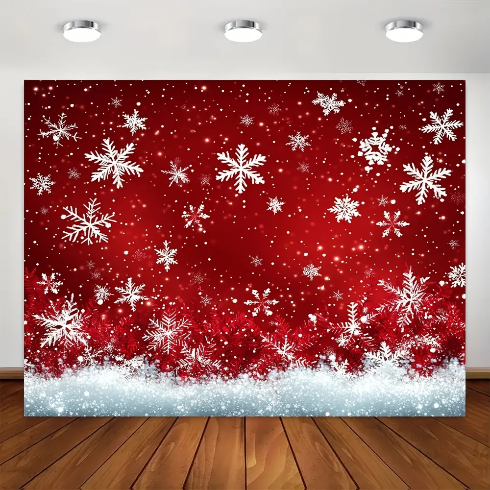 Polyester Print Christmas Party Backdrop Cloth Tapestry - Lightweight Holiday Events Decor, Red Snowflake Photo Background Wall, Multi-Size Indoor/Outdoor Event Display, New Year Banner, Festive