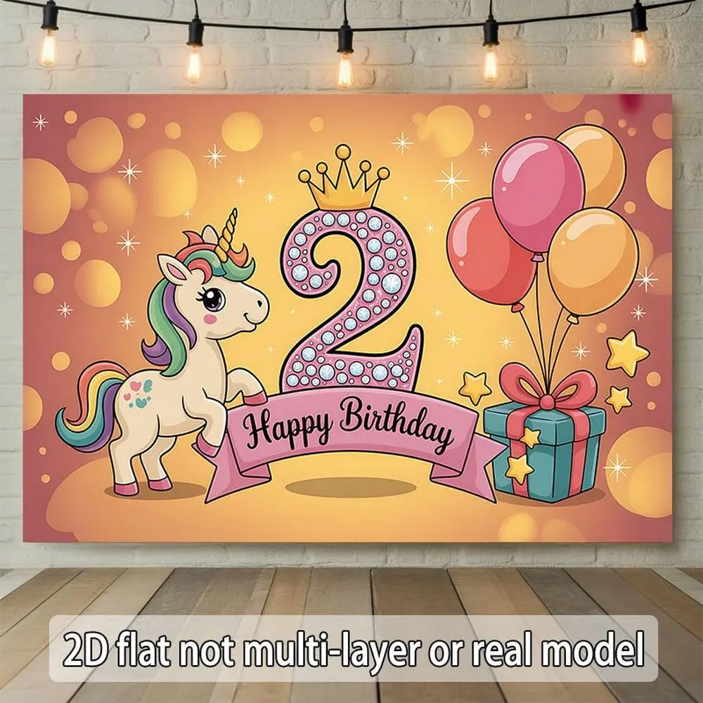 2D Flat, 2D Flat Banner 1pc, Unicorn Second Birthday Celebration, for Events, Wedding, Party, Coming-of-age, Ceremony, Four Season, Entryway, Room Decor, Indoor/Outdoor Celebrations, Perfect Gift ForParty Plann