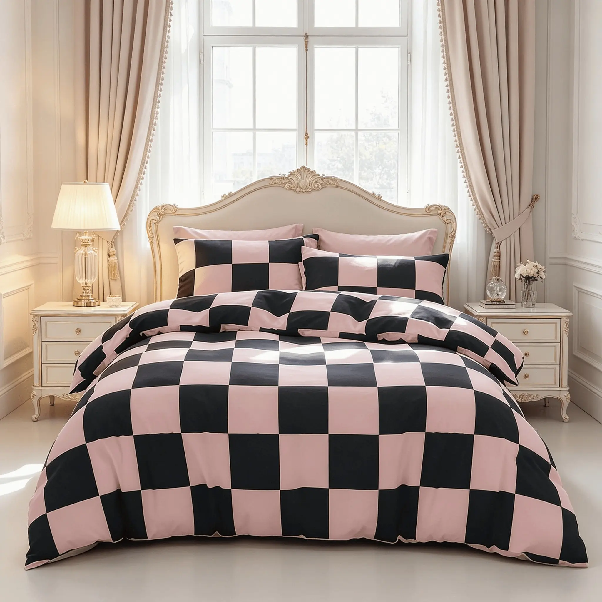 3-piece pink-gray plaid duvet cover set.Pink and grey check printed bedding, Checkered bedding set, soft and cosy, ideal for bedrooms and guest rooms. (1 duvet cover + 2 pillowcases, no filling included.)Great birthday gift and suitable for all seasons.