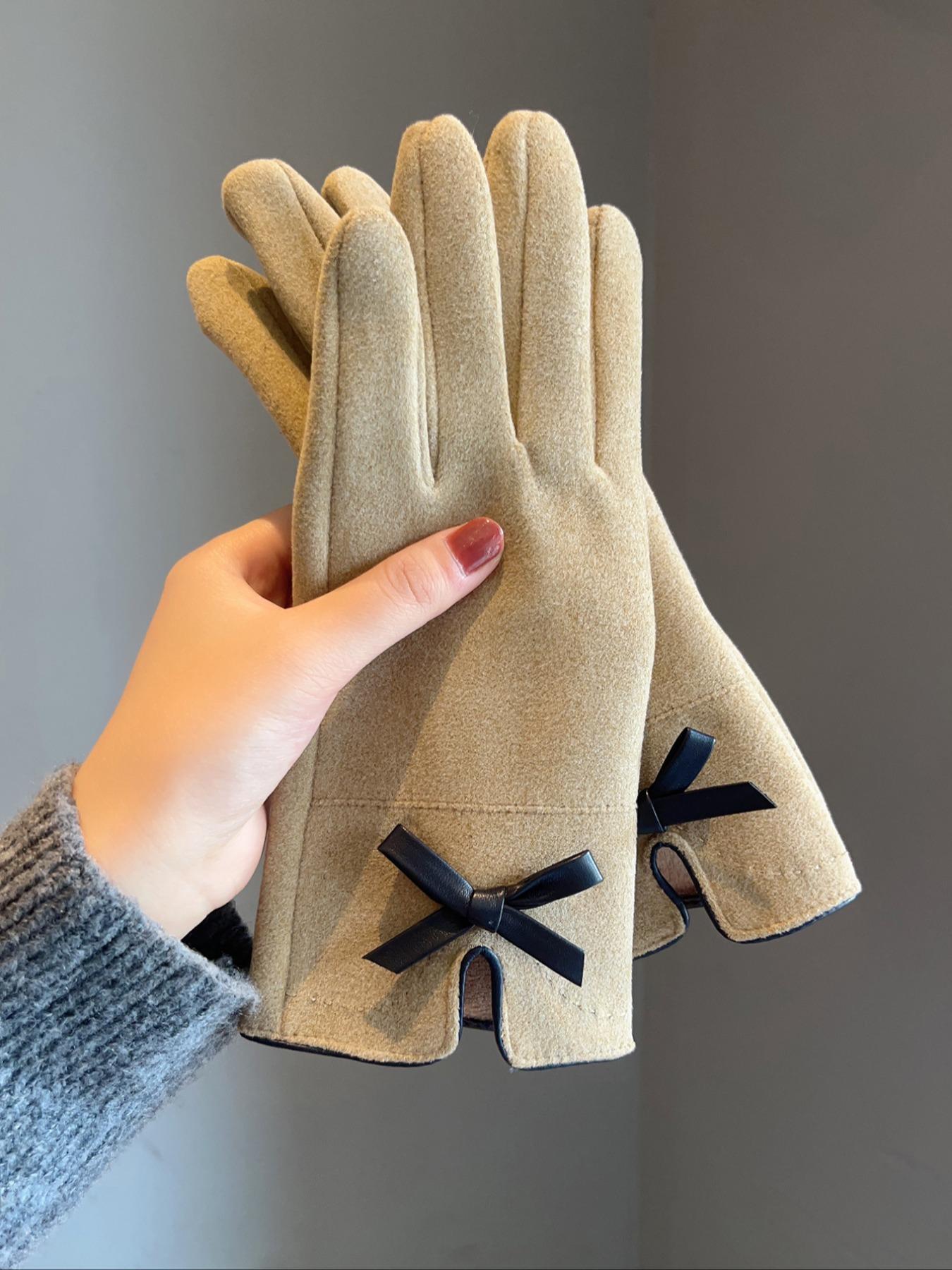 Women's Elegant Bowknot Decorated Textured Gloves, Casual Trendy Warm Modern Gloves for Fall & Winter, Fashionable Gloves for Women & Girls for Daily Use