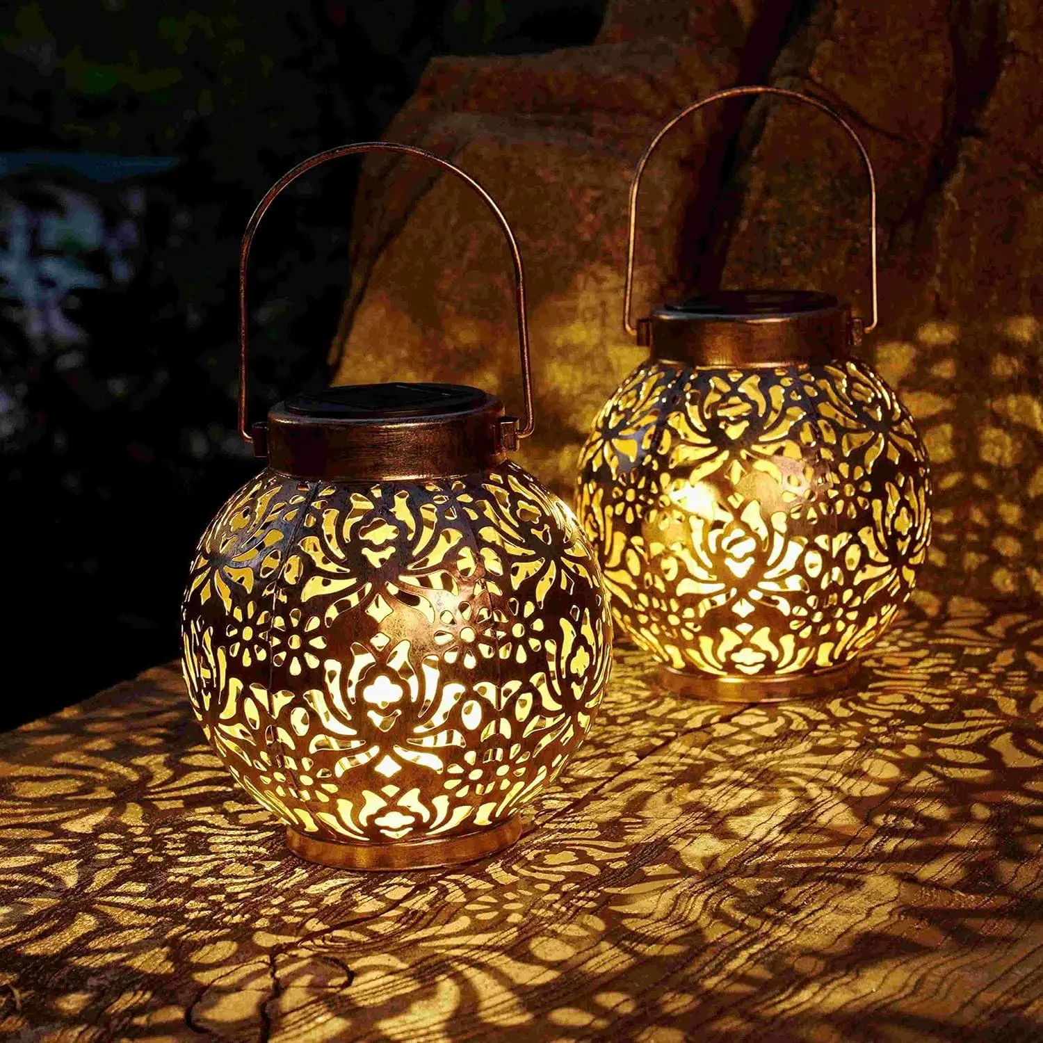 Set of 2 Solar Lanterns Outdoor  Decorative Lights for Garden Patio Porch Decorations. (Bronze)
