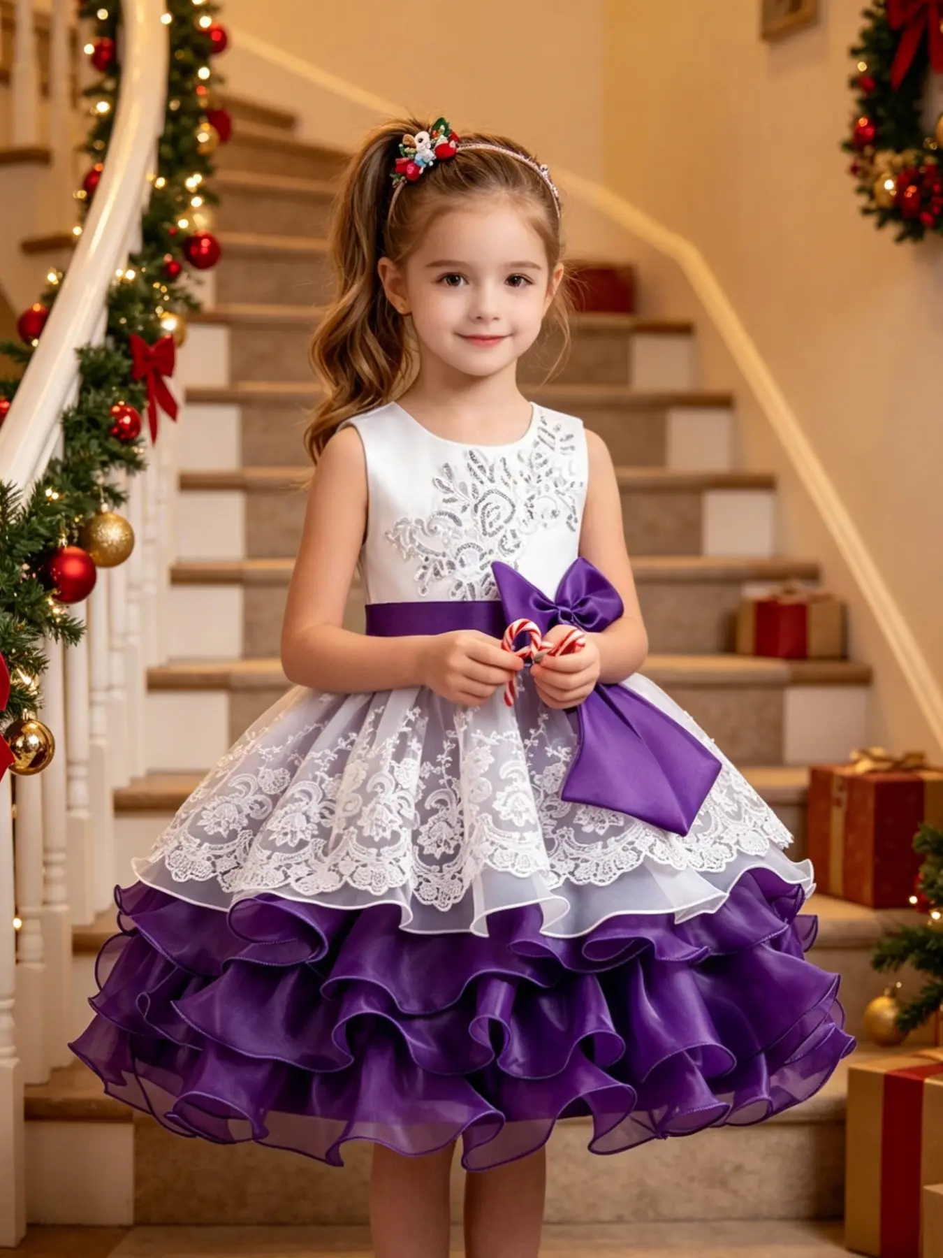 Girls' Princess Dress, Puff Sleeve Cake Top Design, Perfect for Weddings, Birthdays, Parties, Shows, Evening Events