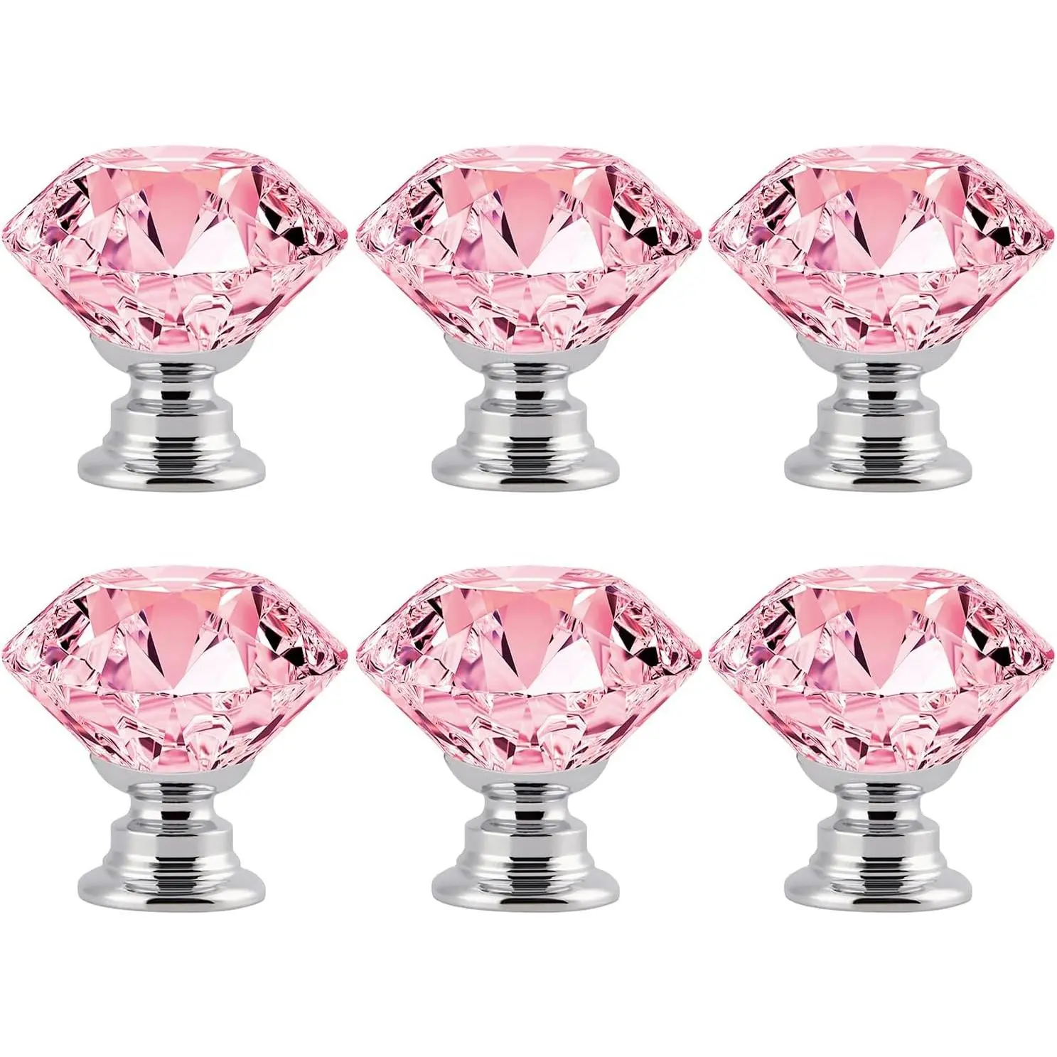 6 Pack   Cabinet Knobs 1.2"  Glass Dresser Knob Handles |  Cute Girls Bedroom Cabinet Pulls for Dresser Drawer, Decorative Desk Knobs with 2 Size Screws (Clear )