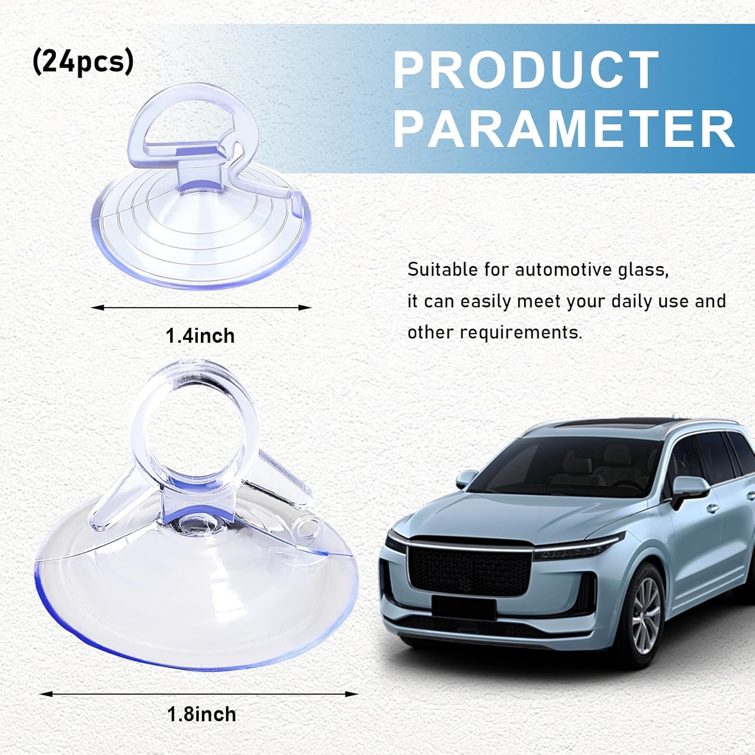 24 count  Glass Windshield Sunshade Suction Cups,  Pull Ring Dovetail Sucker Hooks, Multi-Purpose Window Suction Cups for Kitchen Bathroom,  Accessories (Transparent, 3.5 cm)