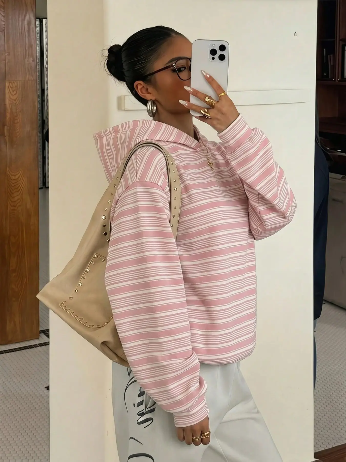 Women's Vintage Striped Hoodie, Casual Minimalist College Style, Fall Streetwear, Daily Commute Campus Hoodie, Y2K Fashion, Sweatshirts