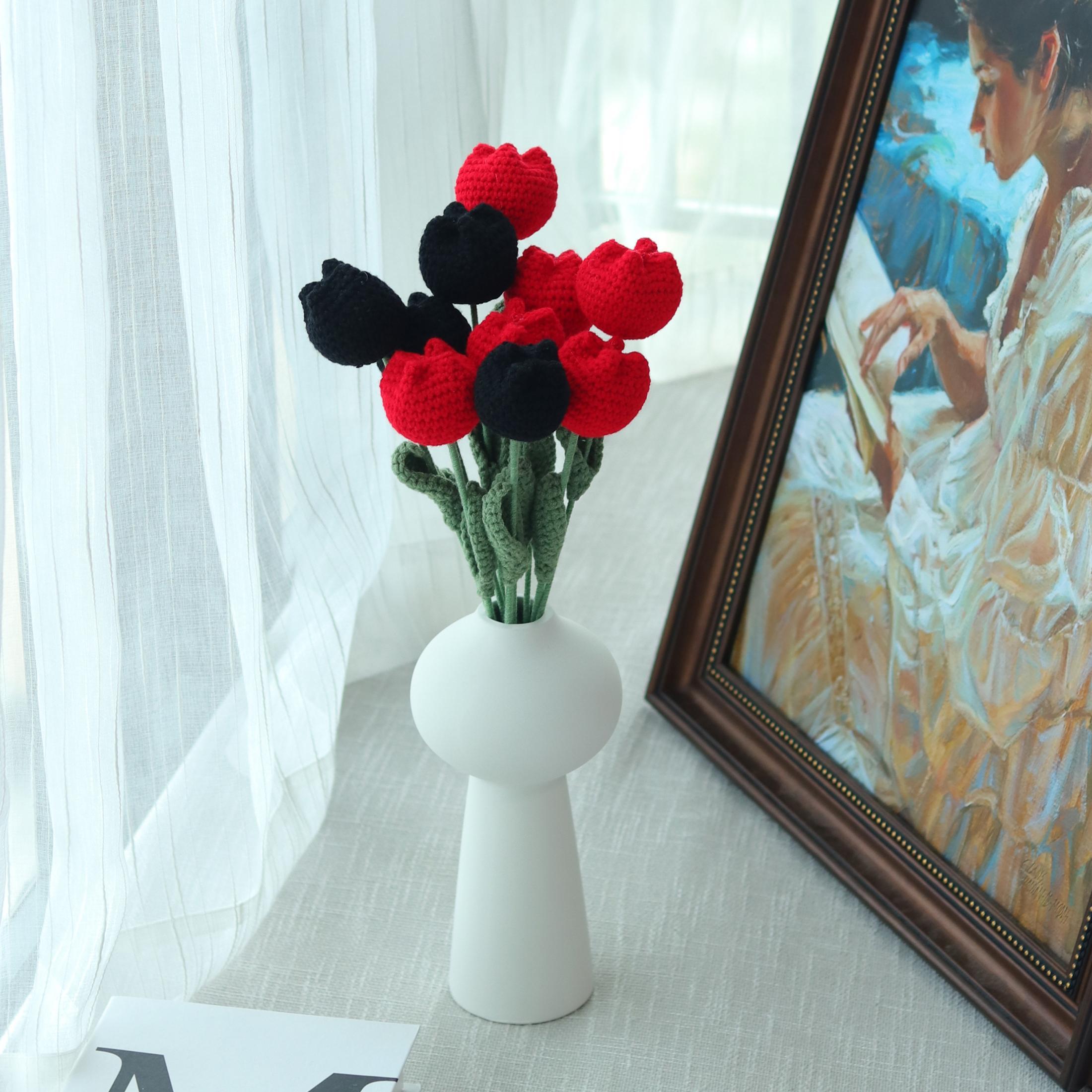 Handmade Crochet Plush Tulip Bouquet, Faux Flower Bouquet, DIY Bouquet for Party and Home Decor, Home Decor Supplies, Fruit, Crochet Artificial Flowers