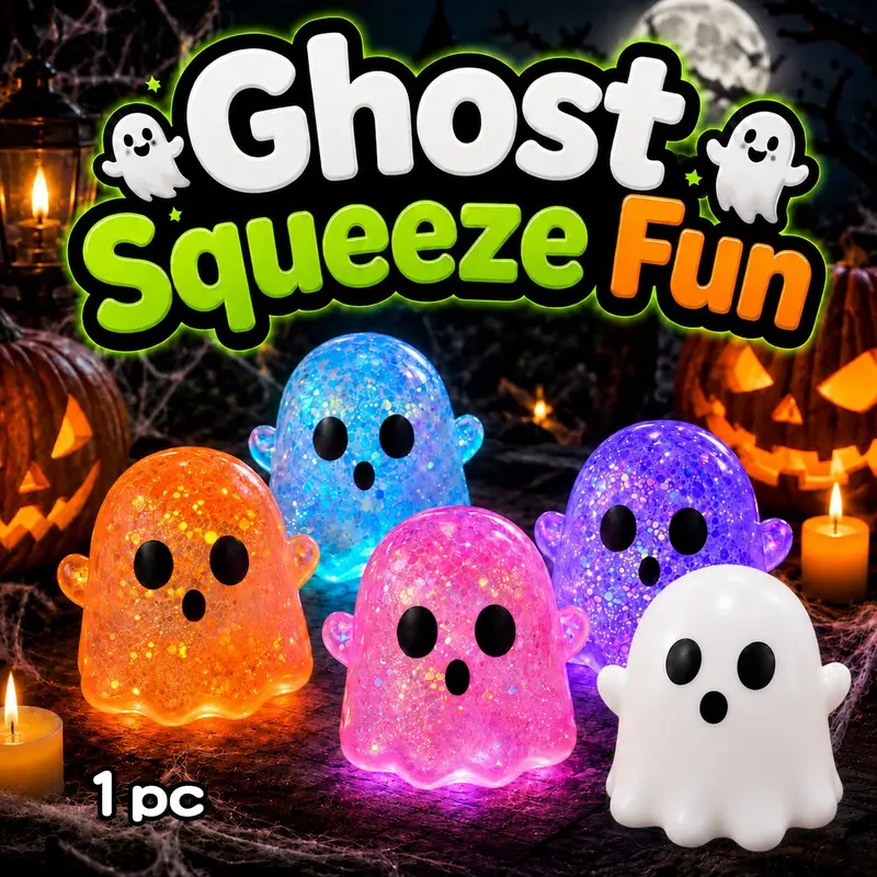 Fun Halloween Theme Squeezable Toy, Prank Gag Gift, Glitter Ghost Stress Relief, Sparkly Squishies, Kids Sensory Fidget Toy, Classroom Reward, Office Fun, Party Gift