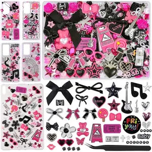 1740 Pcs Junk Case Charms Kit, Junk Phone Case for Customizing DIY, Letter Beads, Kawaii Nail Accessories Flatback Beads, Star, Love, Rhinestones, Candy Bow Charms, Cute Decors for DIY Crafts