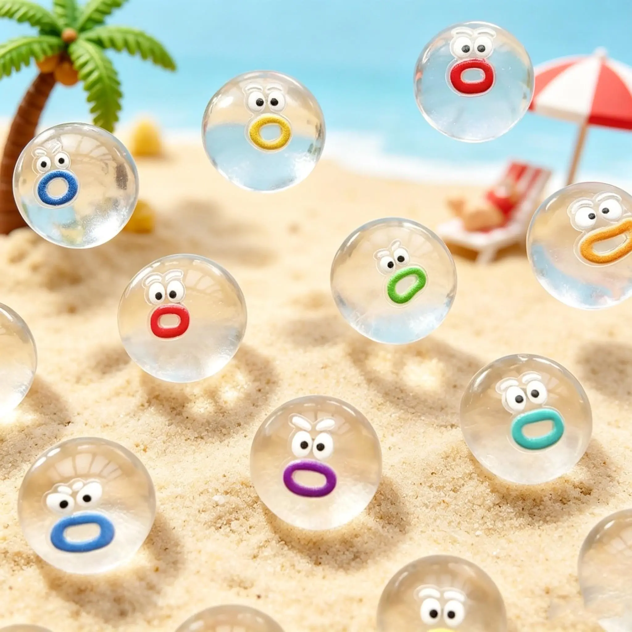 5pcs Mini Clear Squishy Balls, Cute Face Stress Relief Fidget Toy, Travel Pocket Squeeze Toy, Tiny Clear Face Squeeze Ball for Trip Stress Relief