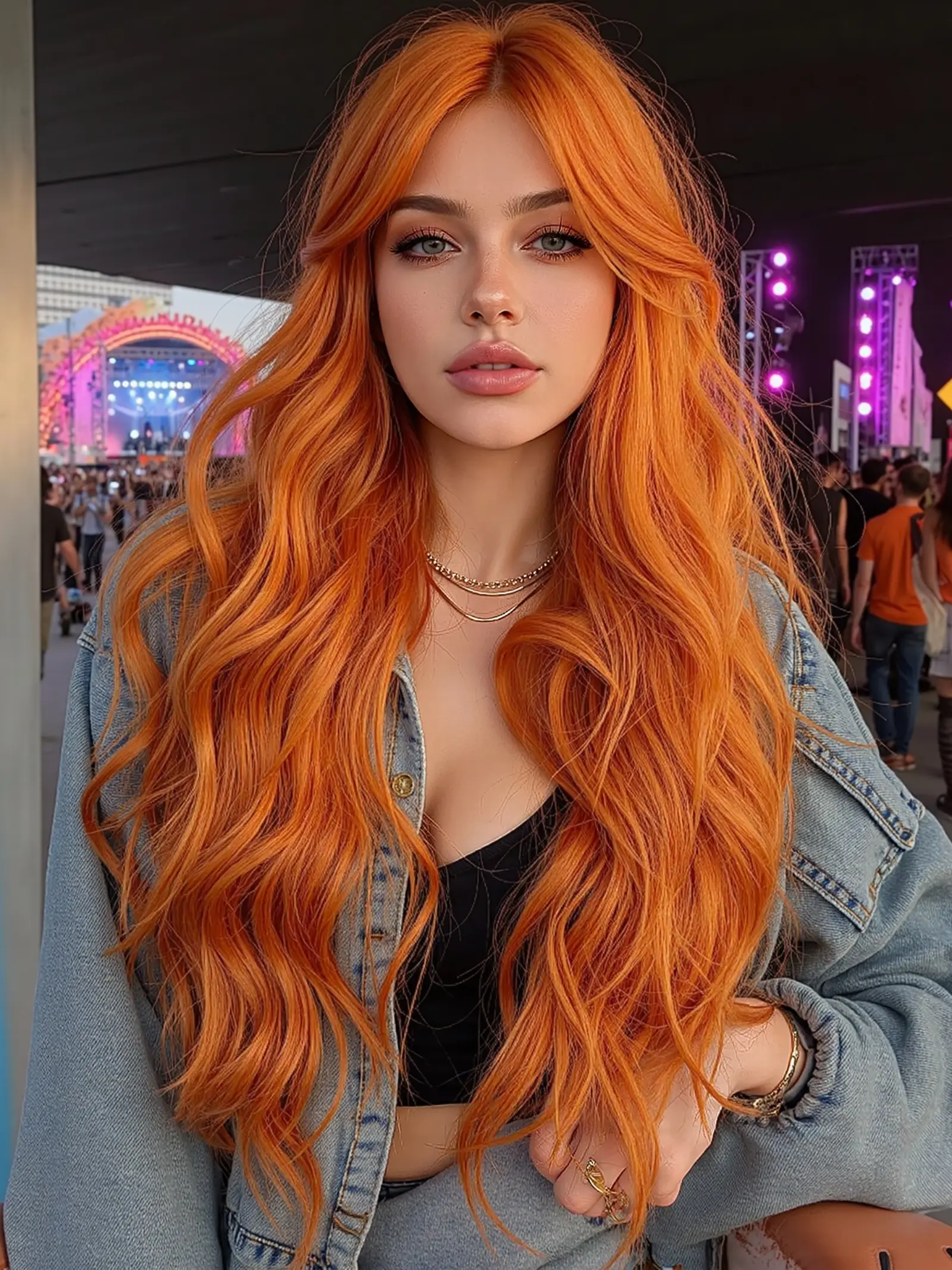 Orange Synthetic Wigs Long Wavy Ginger Wig with Bangs for Women Natural Cosplay Body Wave Heat Resistant Hair