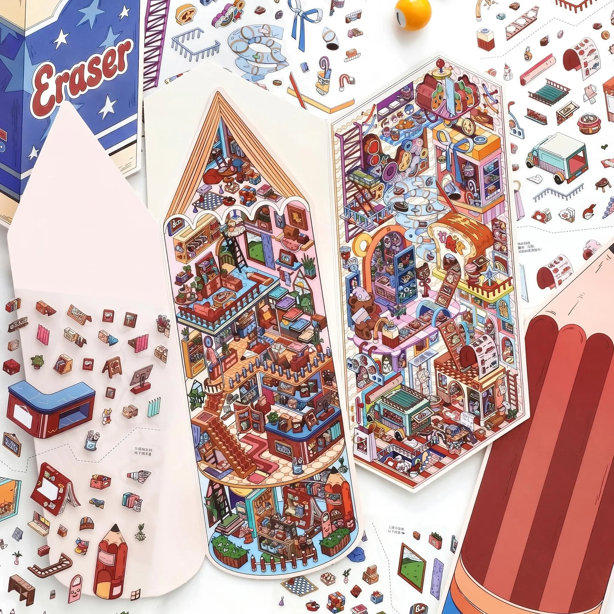 Giant 3D Layer Scene Stickers, Giant Pencil & Giant Eraser, Micro Room Landscape Stickers, Detachable Cutout Craft Stickers, Stress Relief Toy#SceneStickers #JournalStickers #PencilEraserStickers #StationeryStickers #MiniLandscape #3DSceneStickers #Scrapb