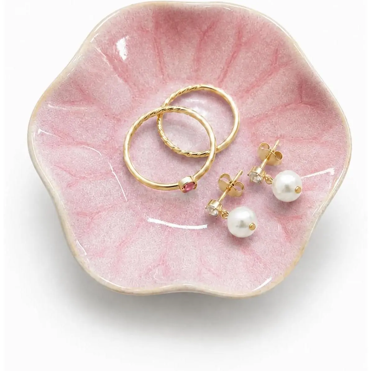 Ceramic  Tray, Lotus Leaf Ring Dish, Trinket tray Necklace Earrings small  dish, Decorative Bowl for Dresser and Nightstand, Key Tray for Entryway, Gifts for Women,