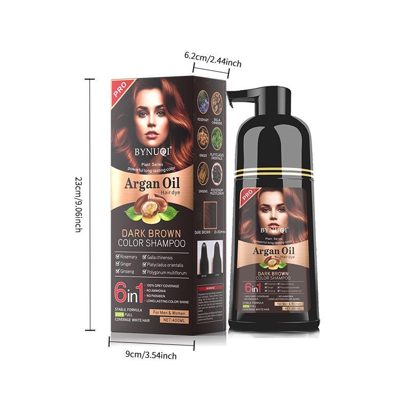 6-In-1 Hair Dye Shampoo, Quick Dyeing, Non-Sticky, Long-Lasting Natural Plant Color, Herbal & Ammonia-Free, Safe, Fruit Scent, 400ML/500ML