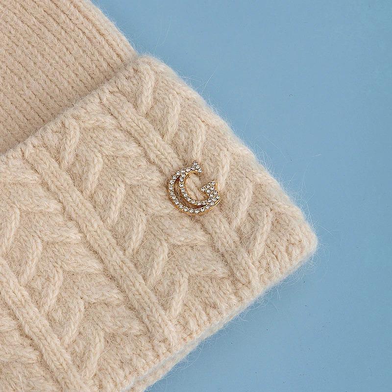 New Style Simple Chic Winter Hat G Letter Decor Rabbit Fur Beanie Elegant Winter Hats For Women Candy Colors Warm Knit Hats