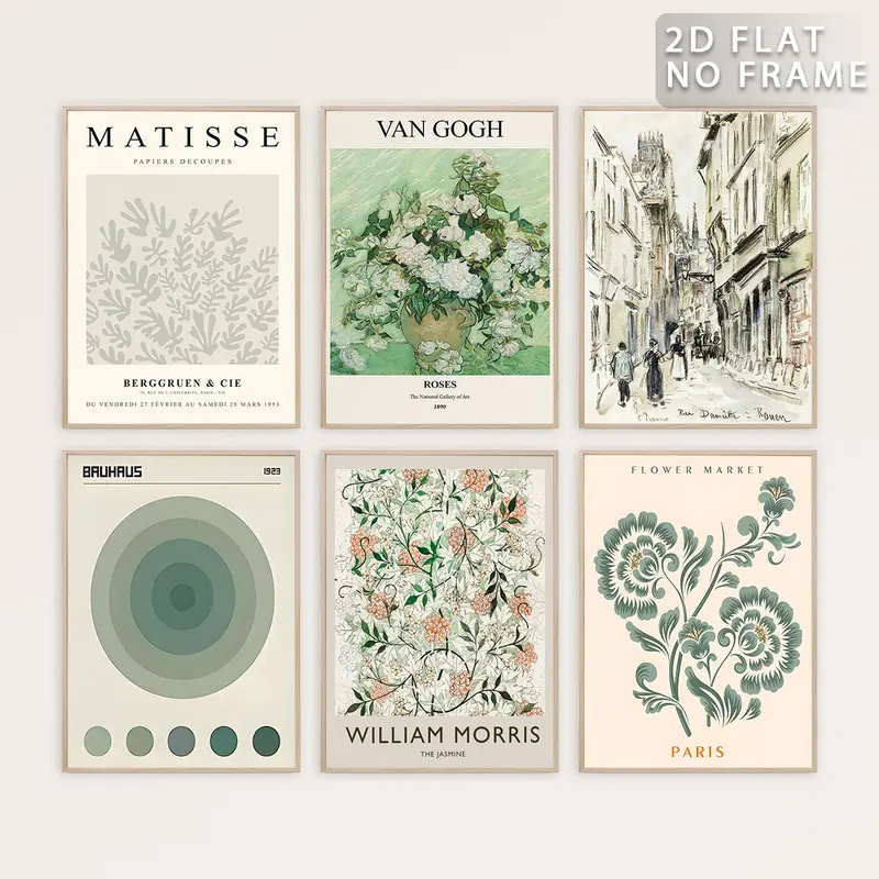 Unframed Wall Art Prints, 6 Counts/set Abstract Matisse Artistic Wall Art Exhibition Posters, Boho Art Prints, Retro Aesthetic Room Decor
