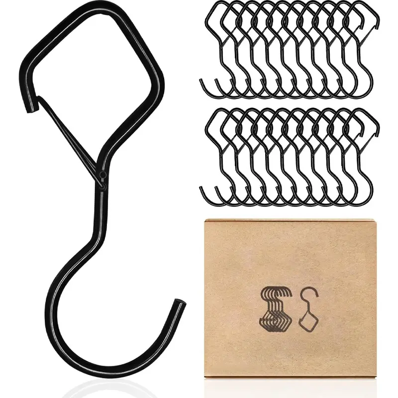 10-Pcs S-Shaped Hooks with Safety Locks, Wind-Resistant Hooks, Storage Hooks for Kitchen, Bathroom, Closet, Outdoor, Garden Organization