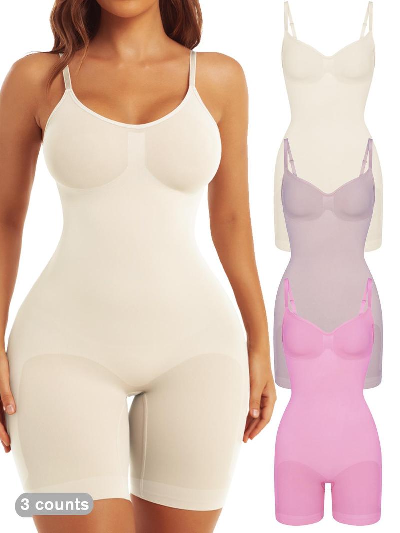 Women's Solid Adjustable Strap Scoop Neck Shapewear Jumpsuits , High Stretch Tummy Control Butt Lifting Shaper, Women's Shapewear for All Seasons