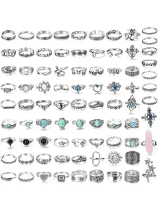 82 Pcs Vintage Silver Knuckle Rings Set Beautiful Rings for Women Teen Girls Bohemian Stackable Joint Finger Rings Retro Stone Crystal Stacking Midi Rings Pack