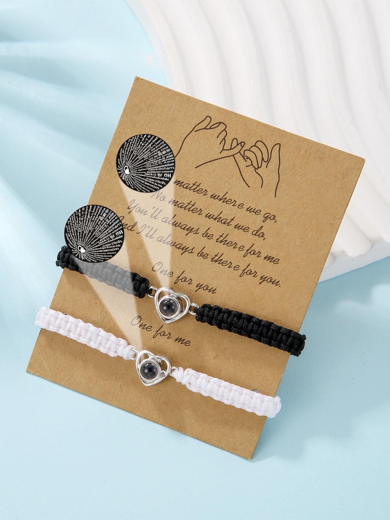 Unisex Street Trend Heart Charm Bracelets, Matching Heart Bracelets, 2pcs/set Couple Bracelet Set Trendy Drawstring Design Bracelets, Chic All-match Jewelry As Birthday Gift for Lovers, Valentine's Day, Gift, Fashionable Couple Bracelet