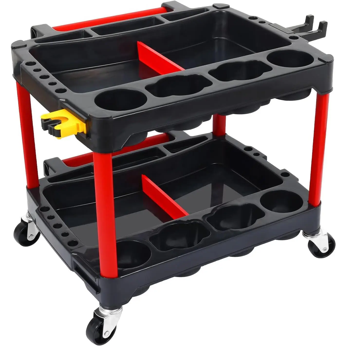 Nilight 2-Tier Portable Utility Cart for Car Detailing - Heavy-Duty Rolling Plastic Cart with Polisher Brackets, Organizer, and Hanging Hooks - Home Storage Tool Station