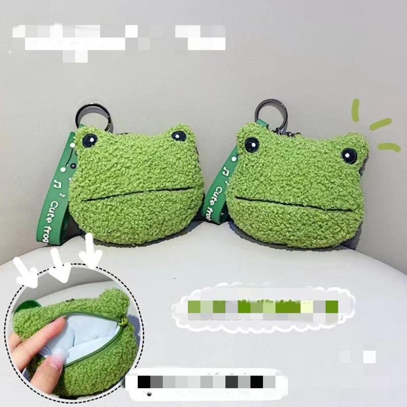 Internet celebrity explosion green plush frog doll buckle rope creative cute little frog bag keychain pendant