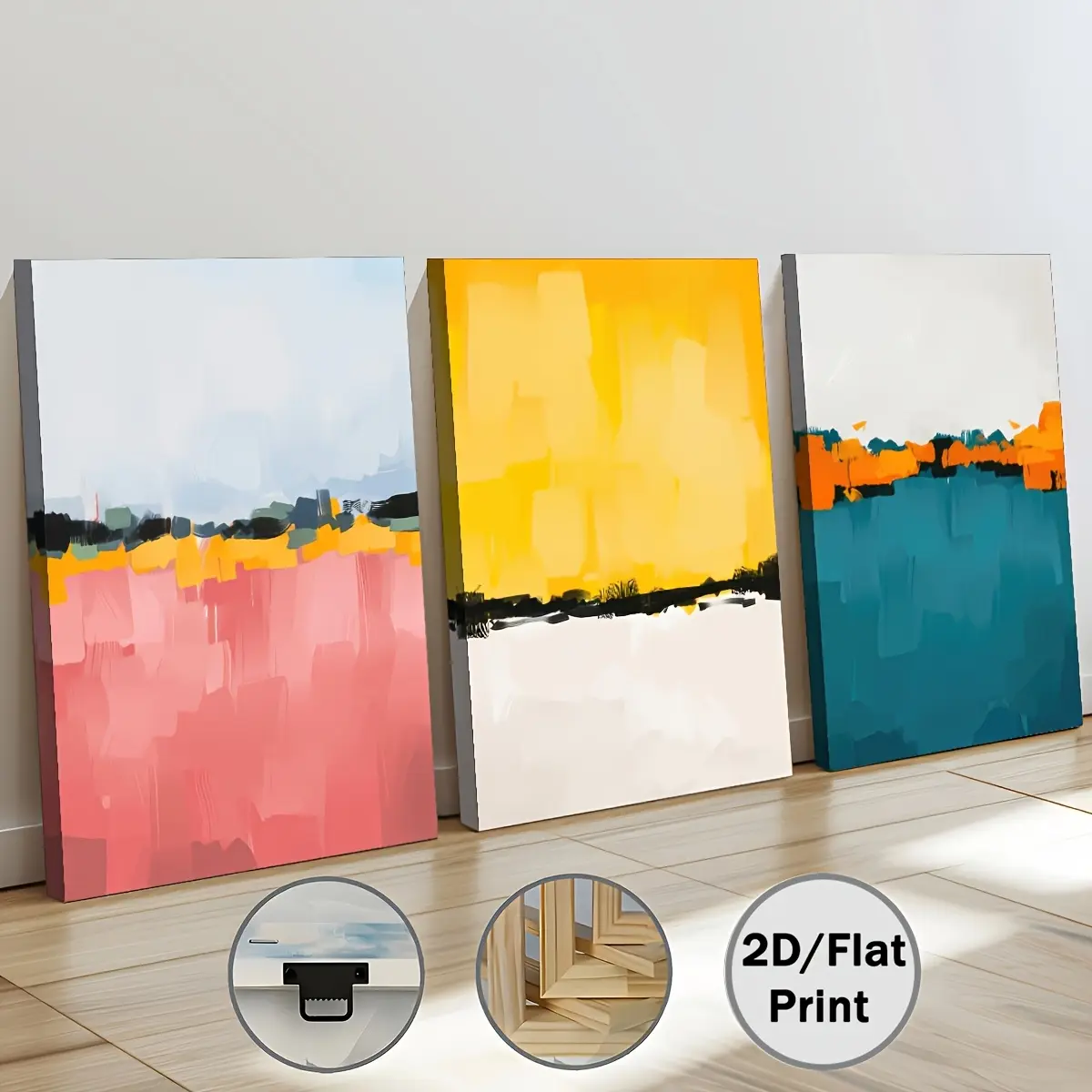 2D print, 3 pieces, includes framed canvas paintings and posters, ready to hang, modern color block abstract print, with frame, home decor, wall art, room decoration, home wall painting, high-definition print, ideal gift, suitable for living room, bedroom