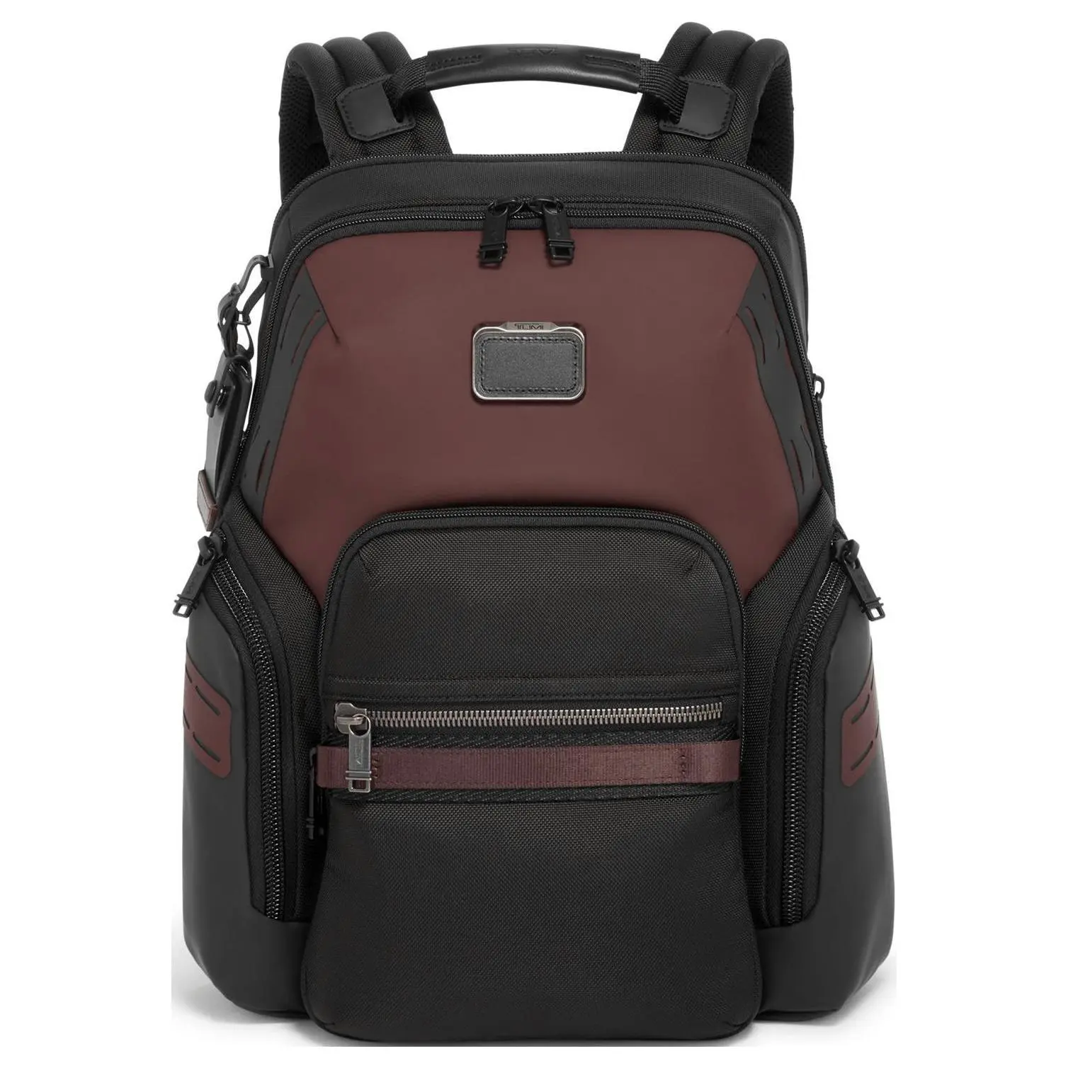 Tumi Navigation Backpack for Men – Fabric-and-Leather Trimmed, Zippered Closure, Deep Red
