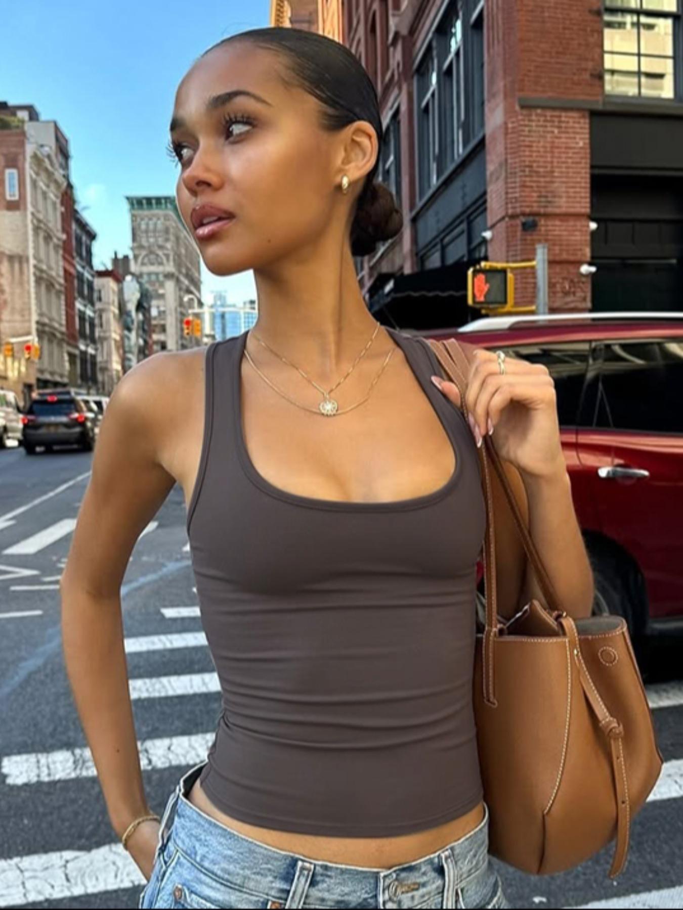 Women's Solid U Neck  Tank Top, Basic Casual Everyday Top, Casual Fashion Sleeveless, Casual Sleeveless  Top for Daily Wear, Fit, Ladies Clothes for All Seasons, Chic, Womenswear