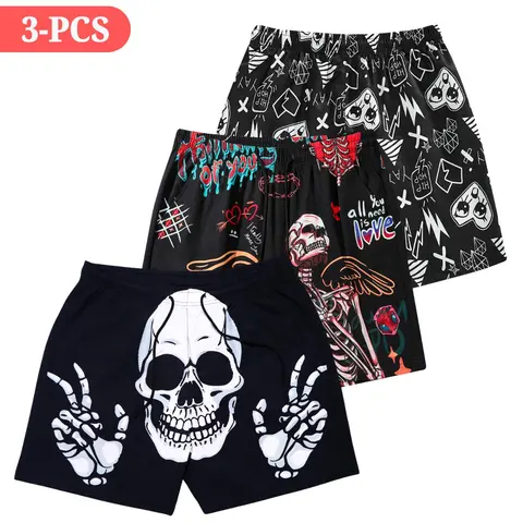 Men's 3-Piece All Over Print Graphic Outdoor Athletic Shorts - Men's Clothing, Pullstring Tie-Up, Quick Dry, Regular Fit, Side Pockets, Summer Hot Weather Essential for Fitness Running, Beach Days