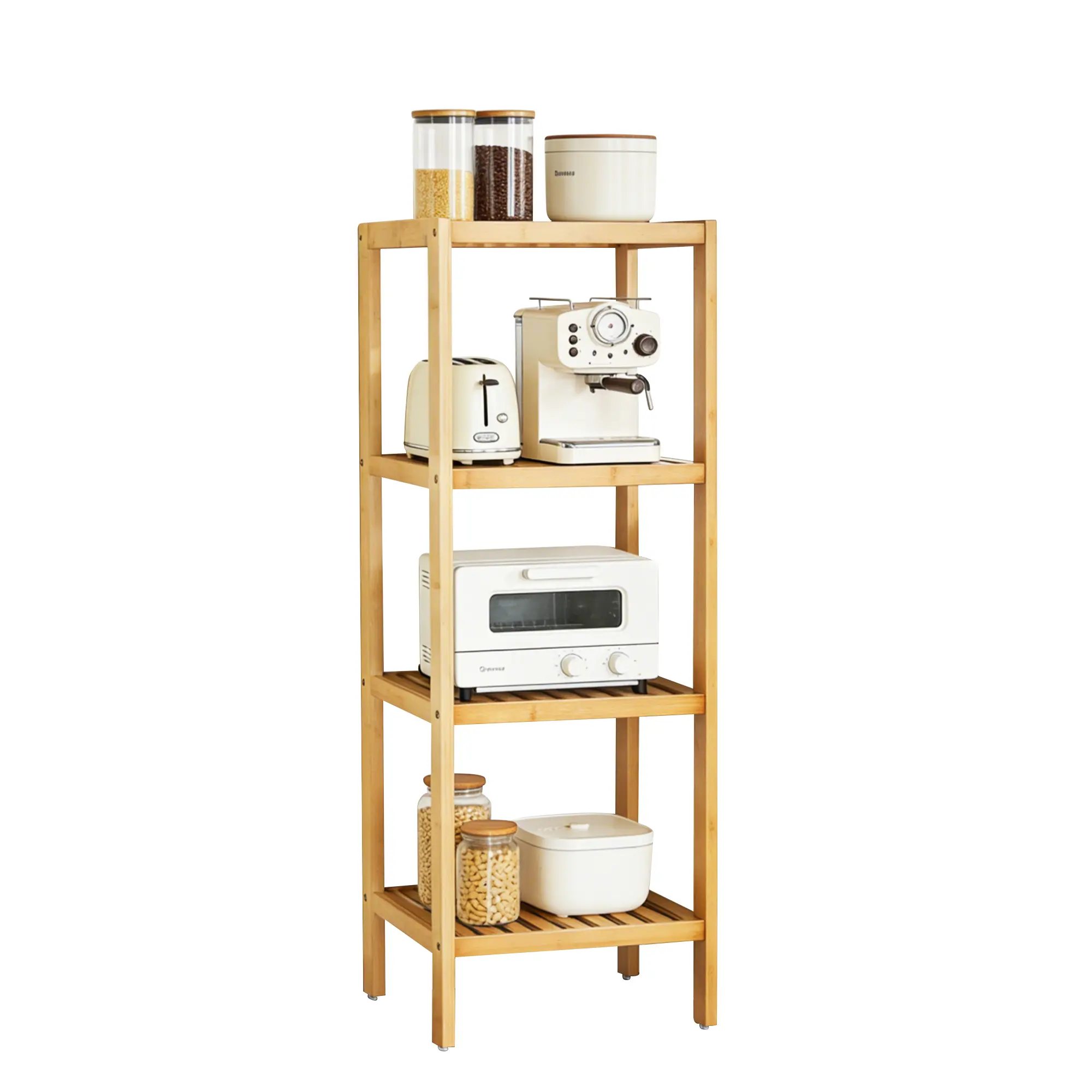 Slim Freestanding 4-Tier Bathroom Shelf – Space-Saving Standing Organizer with Adjustable Slatted Shelves, Waterproof Walnut, Multipurpose Storage Rack for Towels, Plants, Shoes – Ideal for Bathroom, Kitchen, Bedroom, Entryway, Balcony