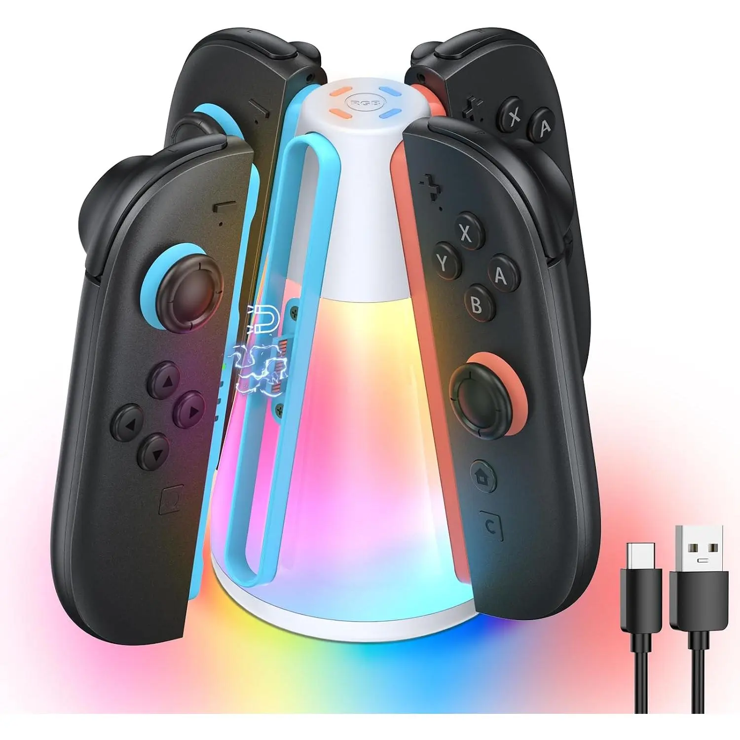 Dock for   2(2025) for Joy-Con 2, 4 in 1 -Direction   Controller Charger Station with 10 RGB Light & Night Light Mode,  2 Joypad Accessories