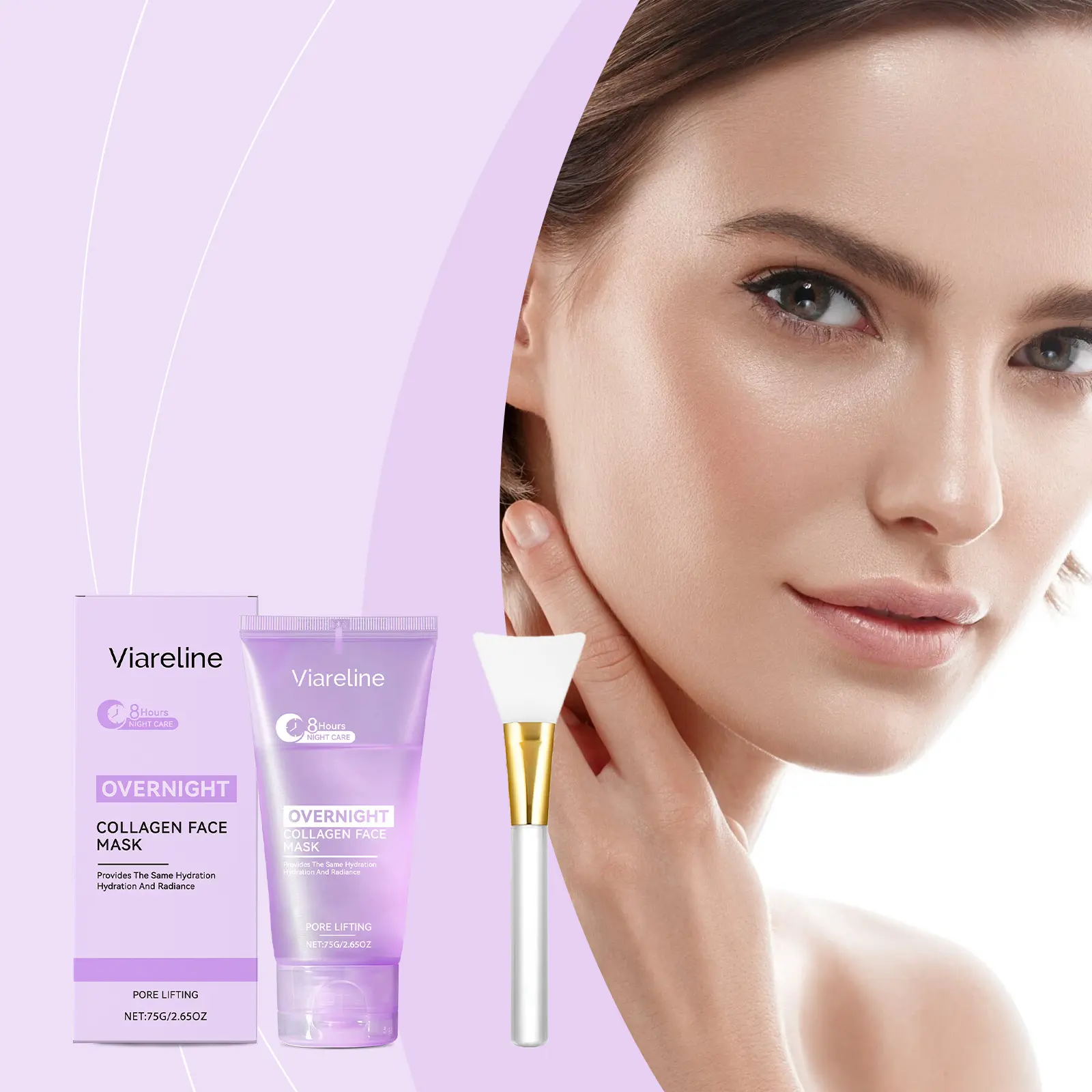 Collagen Hydrating Peel Off Mask With Applicator Brush Moisturizing Smoothing Facial Mask Deep Pore Cleansing Remove Impurities Long Lasting Hydration Daily Skin Care