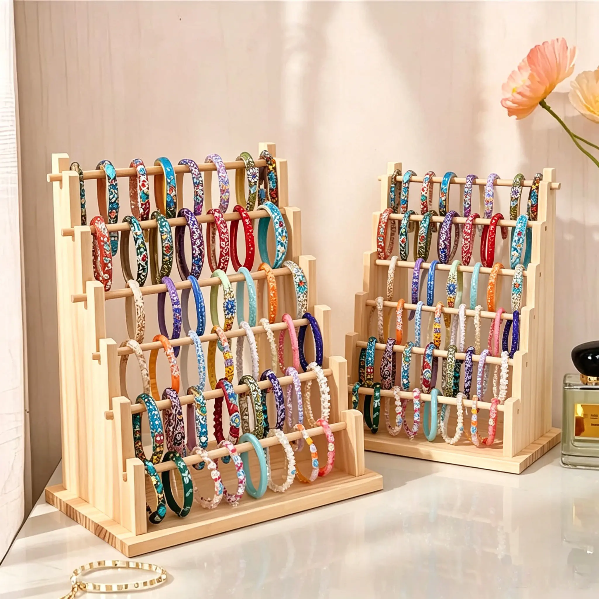Multi layer wooden jewelry display rack - suitable for bracelets, bracelets, jewelry hanging racks, bracelet displays, display racks, bracelet counters - large capacity desktop or window organizing racks - easy to assemble display racks