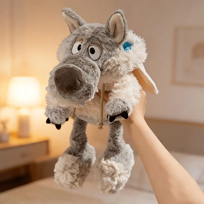 Cartoon Grey Wolf Plush Toy | Cute Funny Soft Stuffed Wolf Dolls Cozy Home Sofa Decor, Polyester Fiber, Ideal for Bedroom Pillow, Birthday Stuffed Animal Gifts for Family and Friends