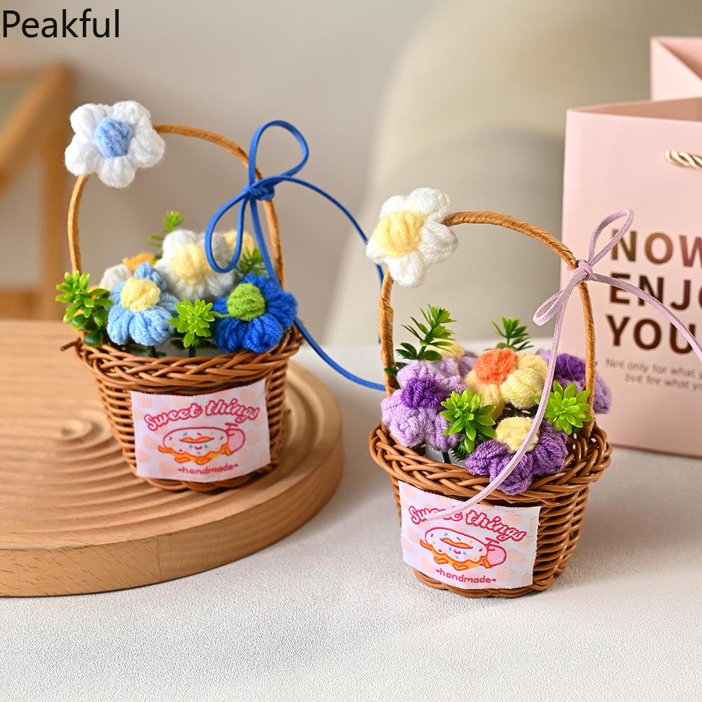 1/2PC Knitted Flower Bouquet – Handmade Crochet Decorative Basket, Beautiful Potted Plants for Home Decor, Perfect Gift for Mother’s Day, Unique & Heartfelt Decorative Accent