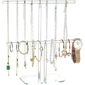 Premium Jewelry Stand , Solid Clear 2-Tier Acrylic Jewelry Organizer Stand & Bracelet holder Stand for Necklace Display, Ring & Watch Display