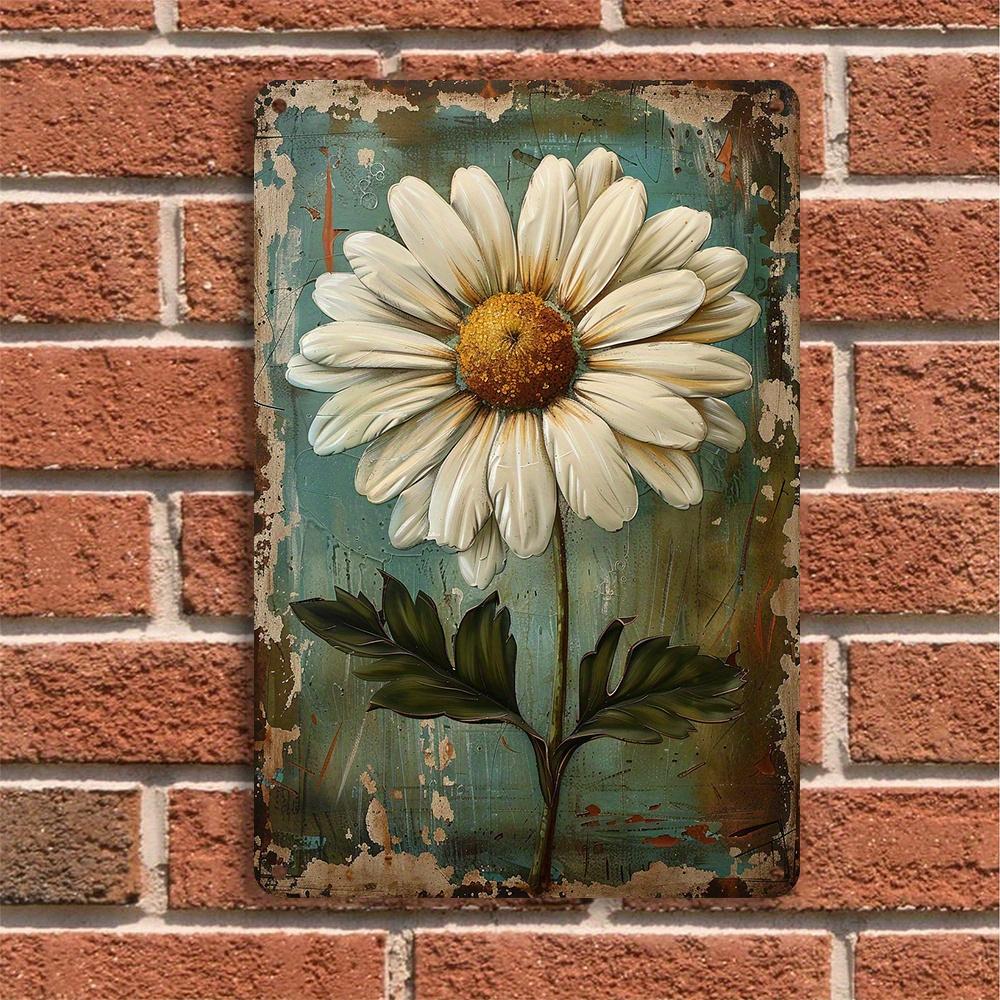 Vintage White Daisy Hand Painted Metal Wall Sign Retro Home Bar Cafe Decor Durable Art Signage for Living Room Club Gift 8x12 Inches Rustic Farmhouse Kitchen Pub Wall Decor