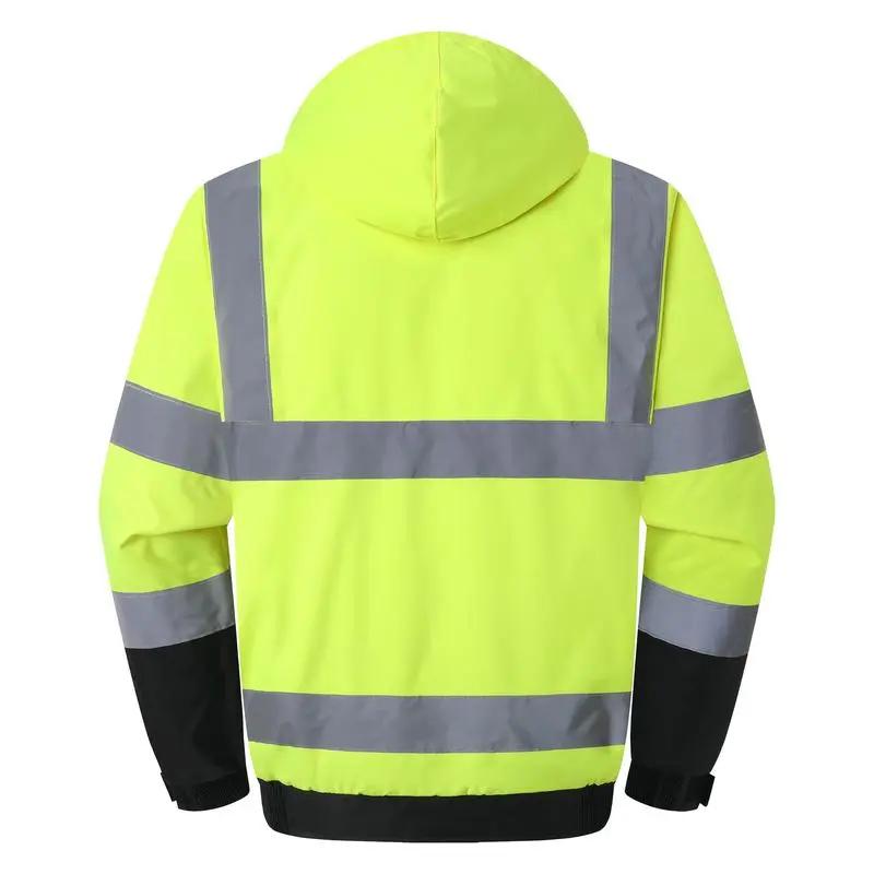 Mens High Visibility Reflective Jackets Waterproof Safety Jacket with Pockets Hi Vis Yellow Coats with Black Bottom Suitable for Cold Weather Work Construction（gift）.