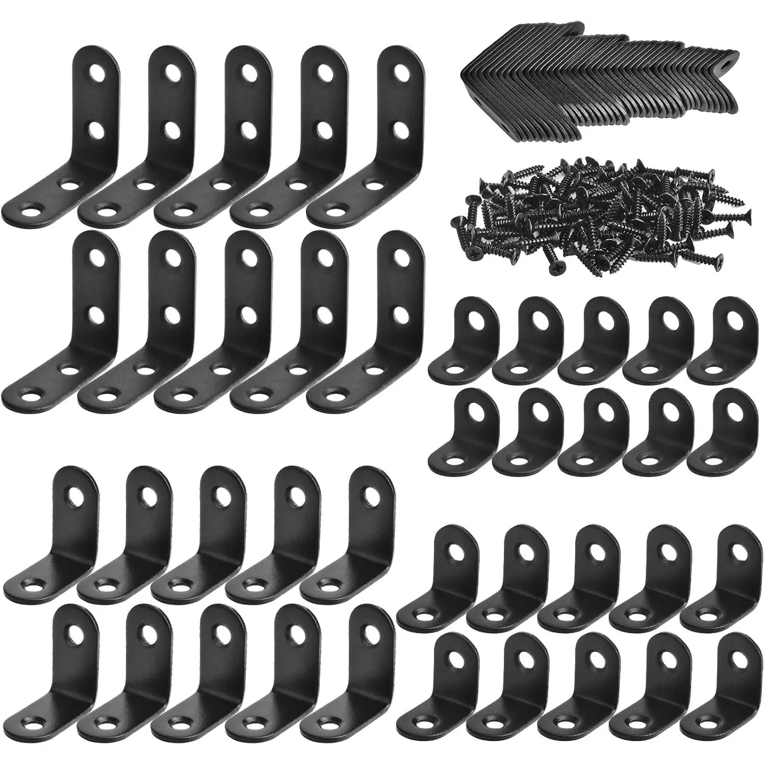 40 Pack L Corner Bracket Black 90  Right Angle Brackets L Shaped Bracket Metal Corner Braces 20mm/ 25mm/30mm/40mm Mending Repair Plate Brace for Furniture, Cabinets, Chairs