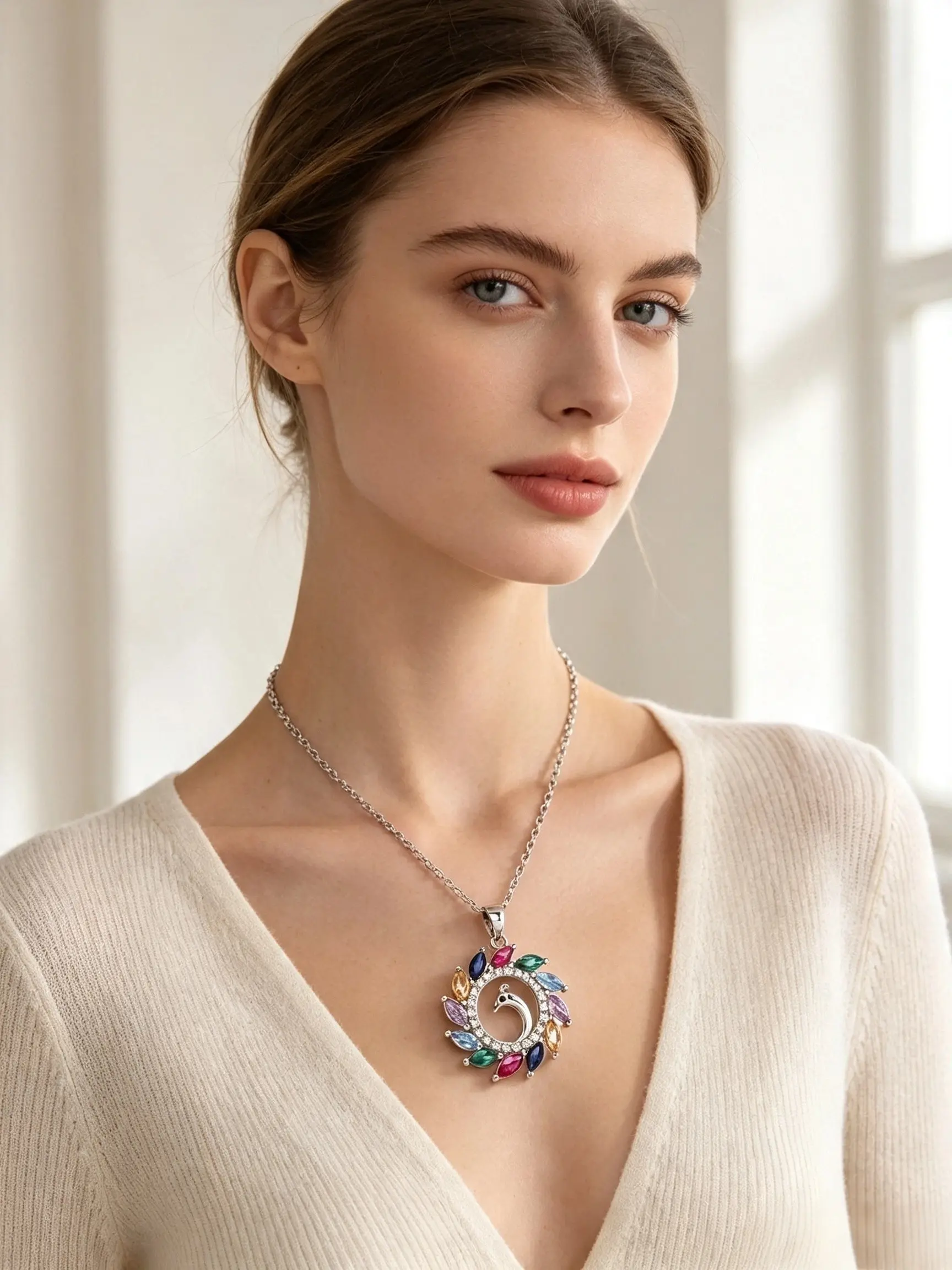 Copper Zirconia Pendant Necklace, 18k Gold Plated Peacock Theme, Cute Animal Pattern, Titanium Steel Chain, Perfect Gift for Valentine's Day