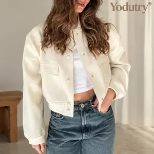 YODUTRY Women'S Utility Jacket, Stand Collar Zip-Up Casual Coat With Large Pockets, Relaxed Fit Lightweight Outerwear