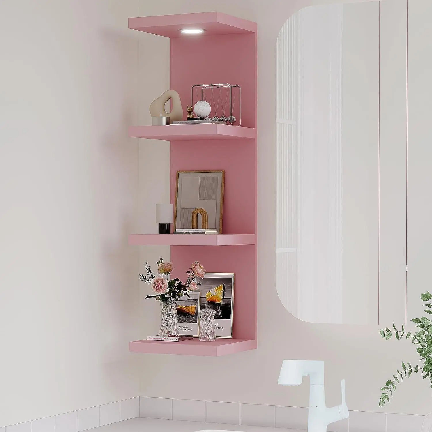 Versatile 4 Tier Wall Shelf Unit, Lack Wall Shelf,Display Floating Shelf with LED Remote Control Light