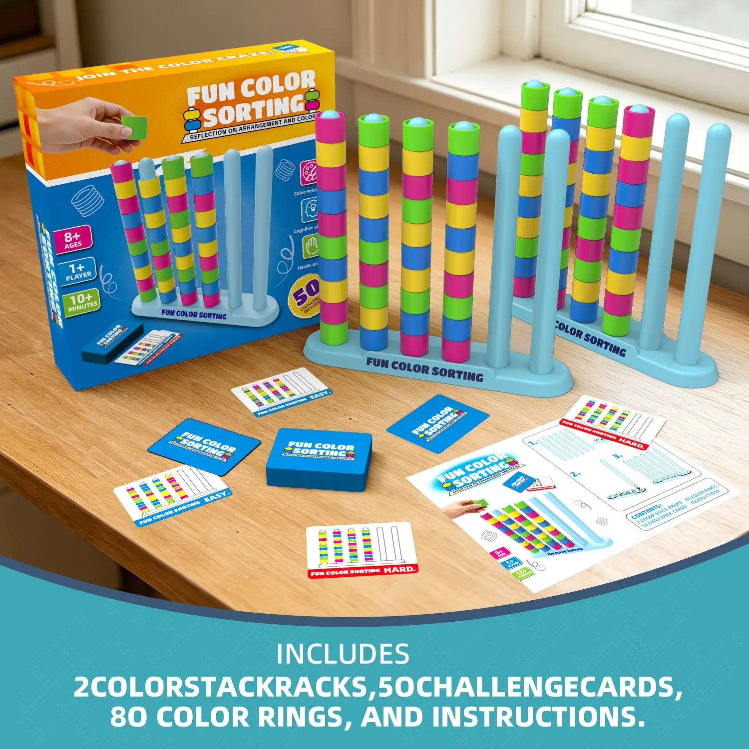 Creative Color Matching Stacking Block Game, Family Fun Interactive Challenge, Quick Reaction Tower, Gift for Kids Aged 3+, Includes Challenge Cards