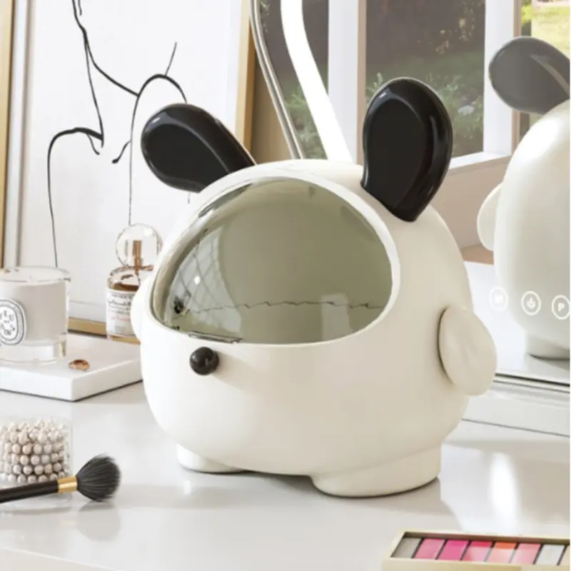 Cute Bear Storage Box with Transparent Lid, Large Capacity Organizer for Coffee Capsules, Candies, Hairbands, Living Room Decor
