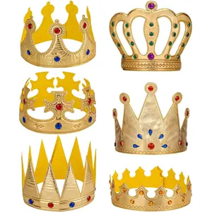 6 Pcs Birthday King Foam Crowns Prince Princess Gold Crown Hat Cap with Gems for Birthday Party Supplies Halloween