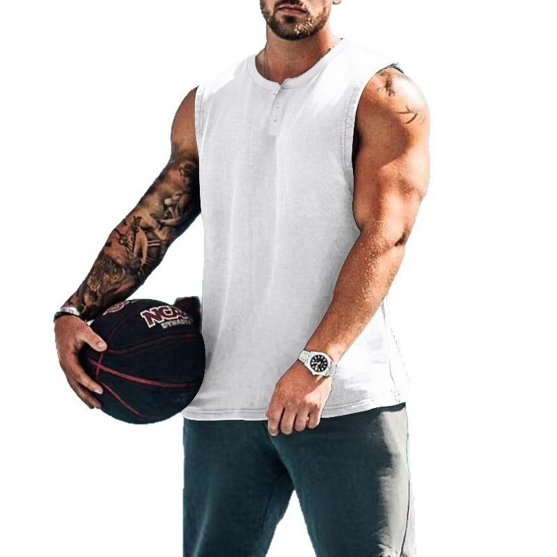 Summer Men's Sleeveless Wide Shoulder Vest,  Crew Neck, Slim Shoulder, Solid Color T-Shirt, Men's Back
