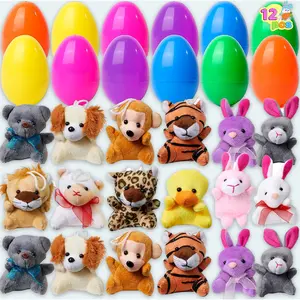 12 Pcs Prefilled Easter Eggs Mini Stuffed Animal Plush Toys Basket Stuffer for Kids Easter Egg Hunt Filler Party Favors Classroom Prize Supplies