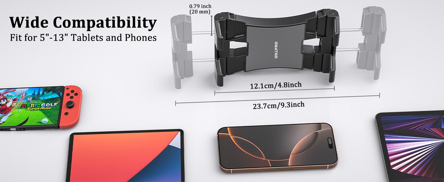 OHLPRO Tablet Wall Mount Holder for iPad, Upgrade 360° Adjustable Swivel No-Drill 3M Adhesive Stand for Kitchen Smooth Surface Wall, Fit for 5-13" Phones iPads Samsung Tab Fire HD & More Devices